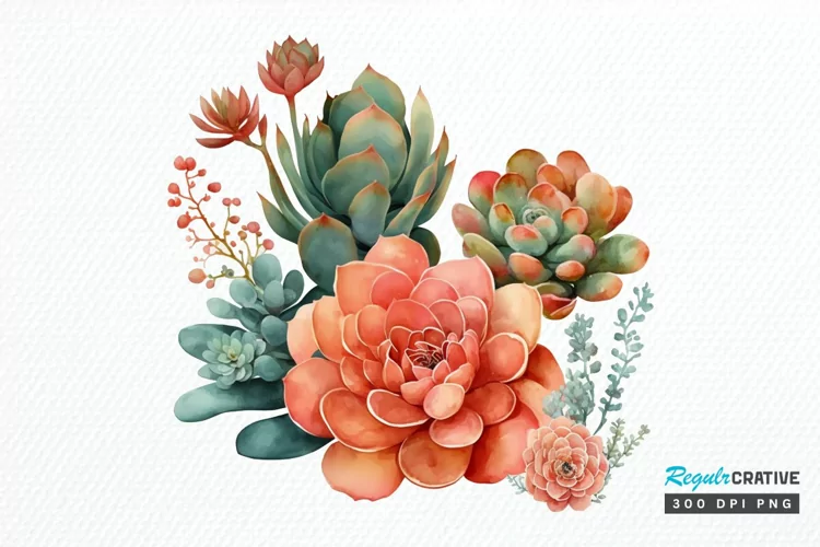 Watercolor Boho Succulents PNG Clipart