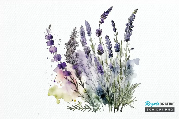 Watercolor Lavender Garden PNG Clipart
