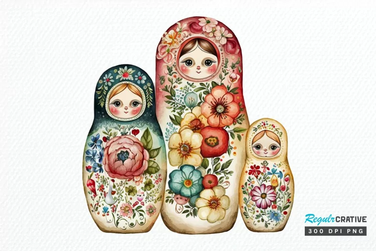 Watercolor Matryoshka Dolls PNG Clipart