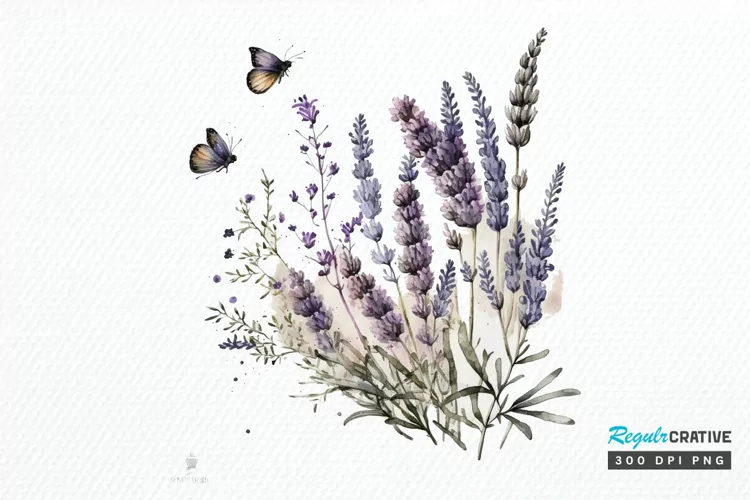 Watercolor Lavender Garden PNG Clipart