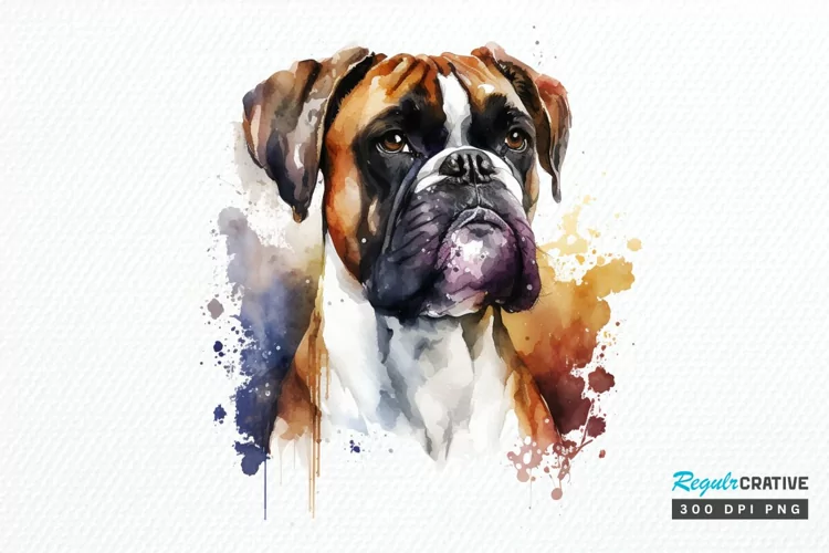 Watercolor Cute Boxer PNG Clipart