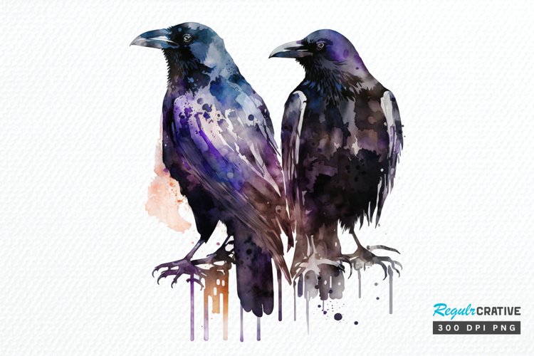 Watercolor Gothic Ravens PNG Clipart example image 1