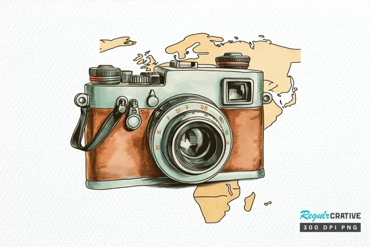 Retro Travel Camera PNG Clipart