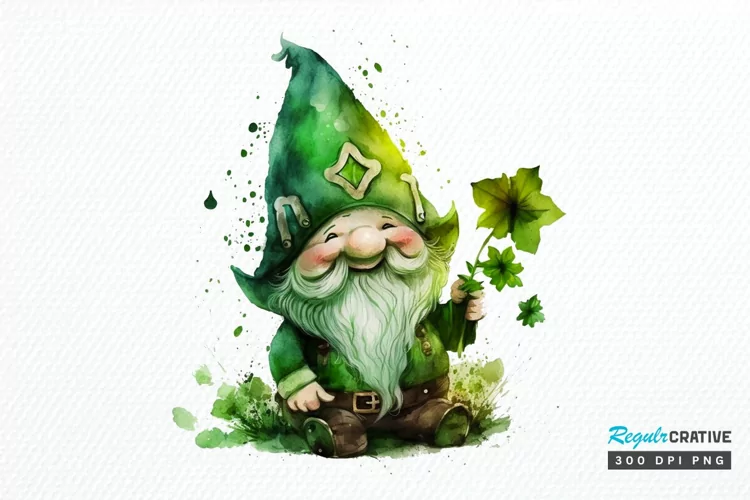 Watercolor St. Patricks Happy Green Gnome PNG Clipart