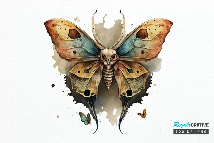 Watercolor Skull Moth PNG Clipart