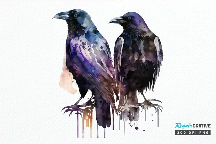 Watercolor Gothic Ravens PNG Clipart