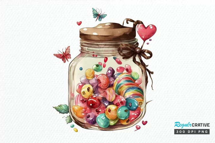 Watercolor Candy in Jar Valentine Day PNG Clipart