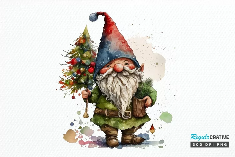 Watercolor Christmas Gnome PNG Clipart