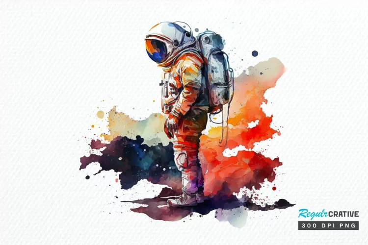 Watercolor Astronaut Planet PNG Clipart