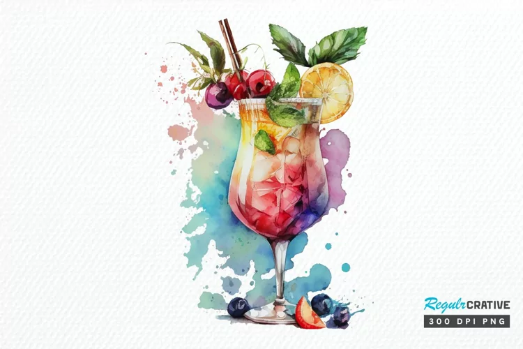 Watercolor Cocktail PNG Clipart