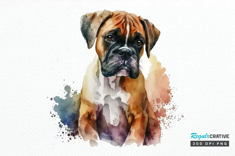 Watercolor Cute Boxer PNG Clipart