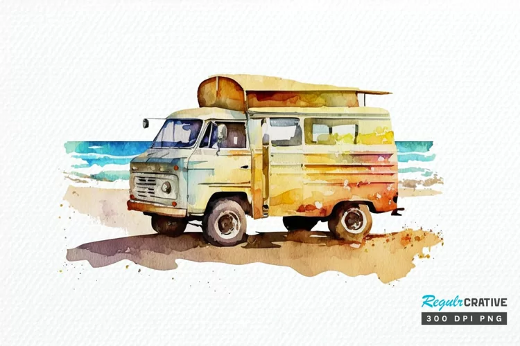 Watercolor Beach Truck PNG Clipart