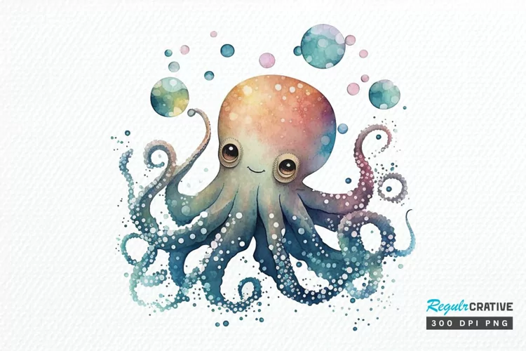 Watercolor Cute Octopus PNG Clipart