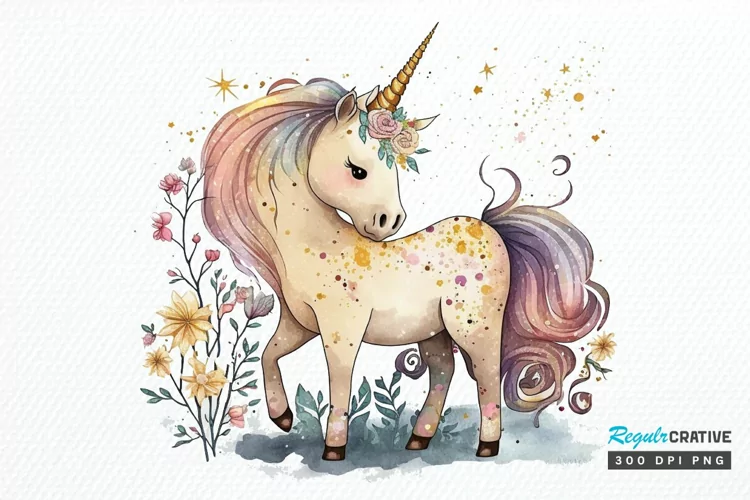 Watercolor Magical Unicorn PNG Clipart