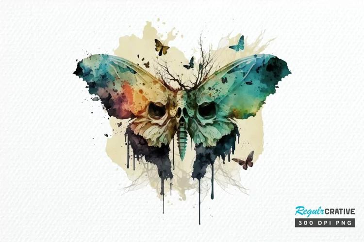 Watercolor Skull Moth PNG Clipart