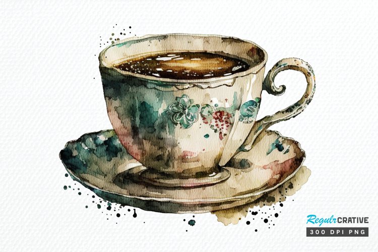 Watercolor Vintage Coffee Cup PNG Clipart