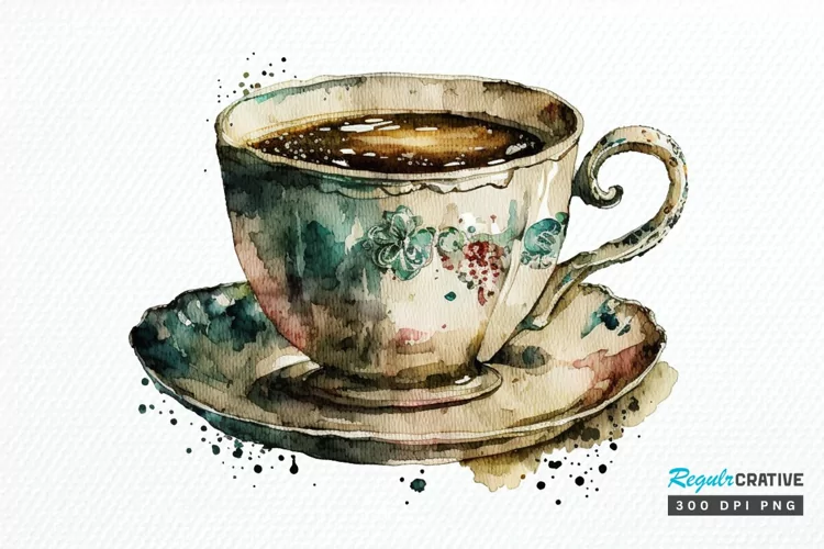 Watercolor Vintage Coffee Cup PNG Clipart