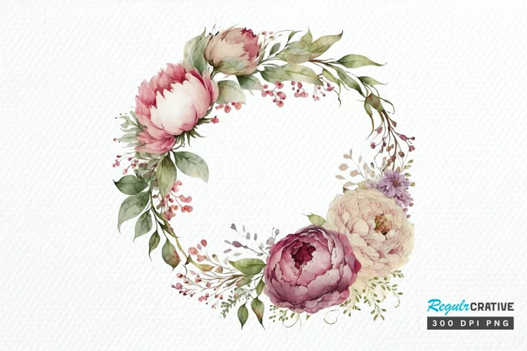 Watercolor Pink Peony Frames PNG Clipart
