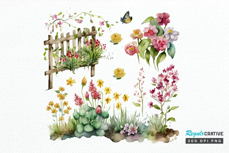 Watercolor Spring Garden PNG Clipart