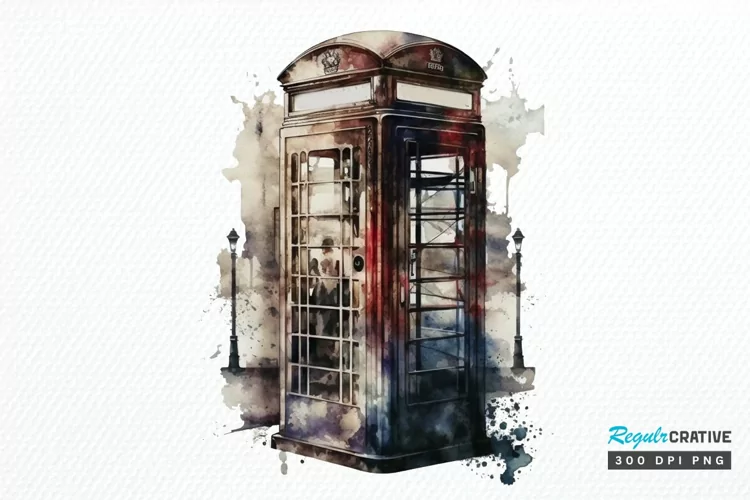 Watercolor Vintage Public Telephone Booth PNG Clipart