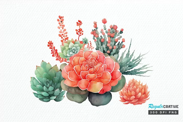 Watercolor Boho Succulents PNG Clipart