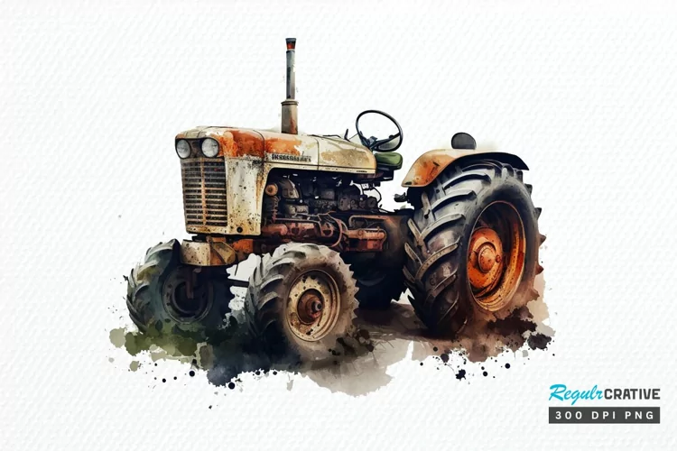 Watercolor Old Tractor PNG Clipart