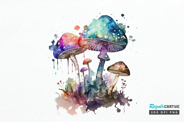 Watercolor Magic Mushrooms PNG Clipart