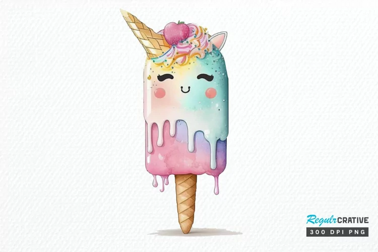 Watercolor Cute Ice Cream PNG Clipart