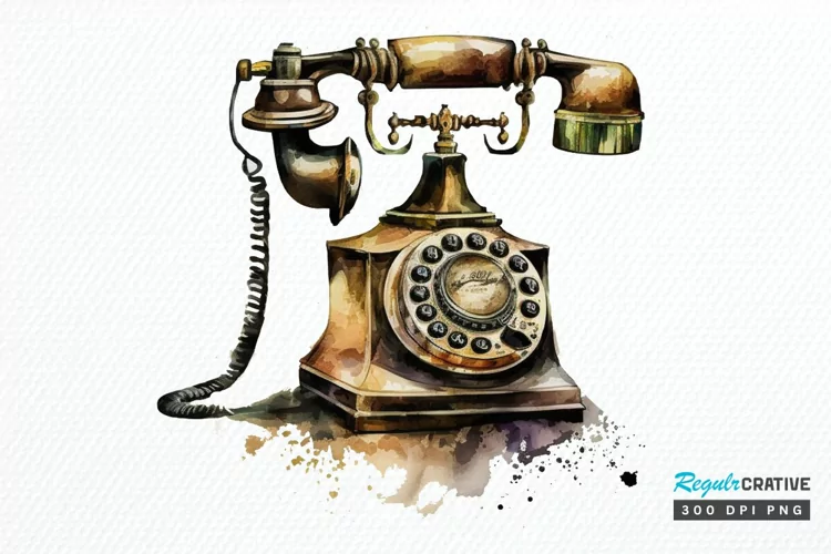Watercolor Antique Telephone PNG Clipart