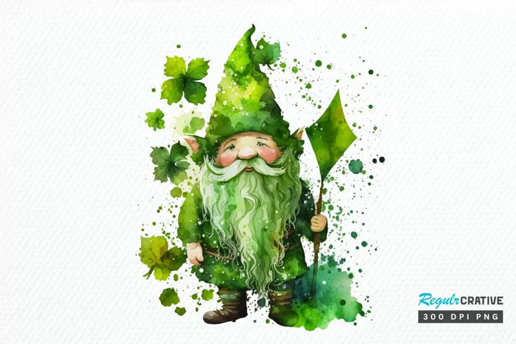 Watercolor St. Patricks Happy Green Gnome PNG Clipart