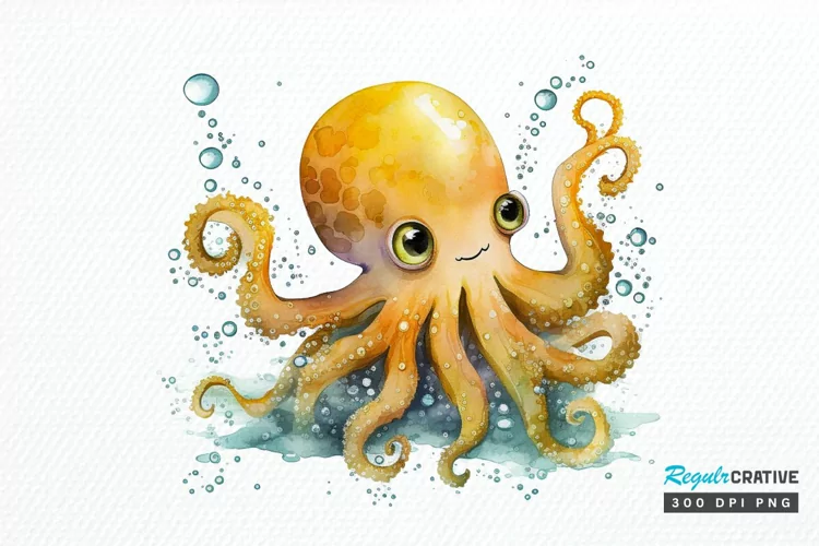 Watercolor Cute Octopus PNG Clipart