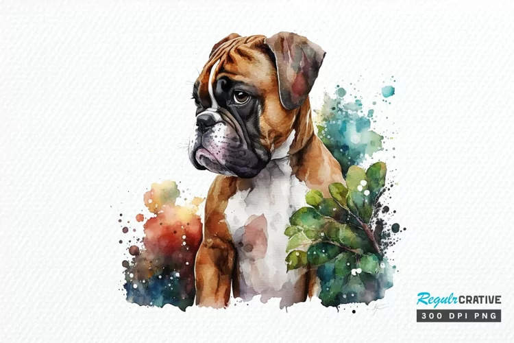 Watercolor Cute Boxer PNG Clipart