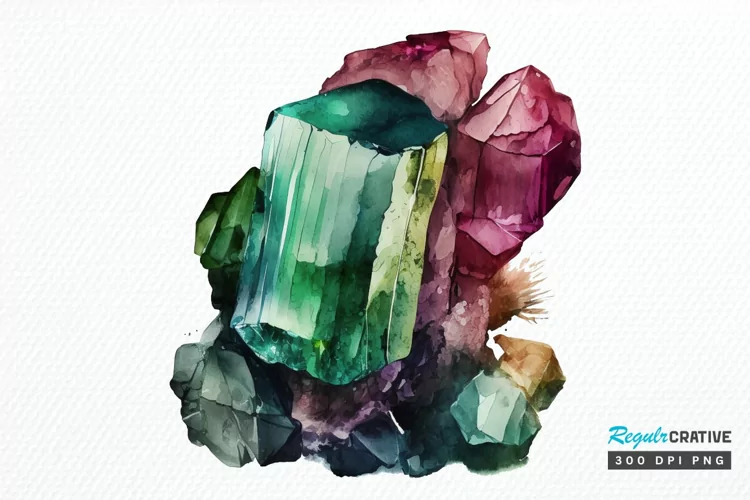 Watercolor Raw Tourmaline Crystal PNG Clipart