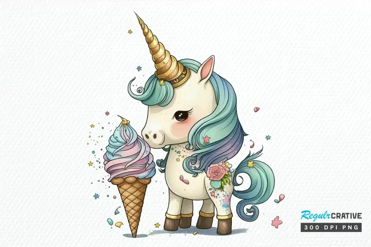 Watercolor Magical Unicorn PNG Clipart