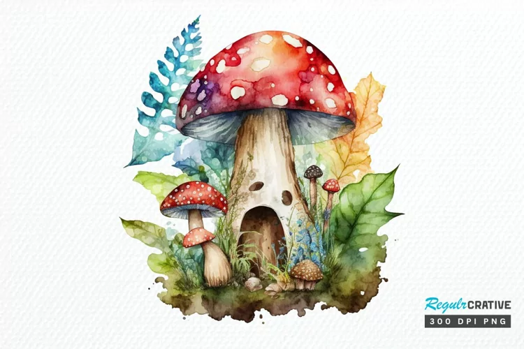 Watercolor Mushrooms Gnome PNG Clipart