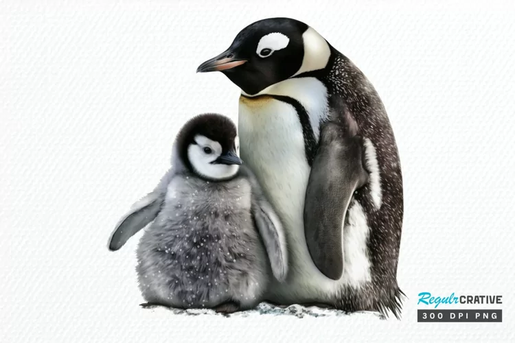 Mom and Baby Penguin PNG Clipart