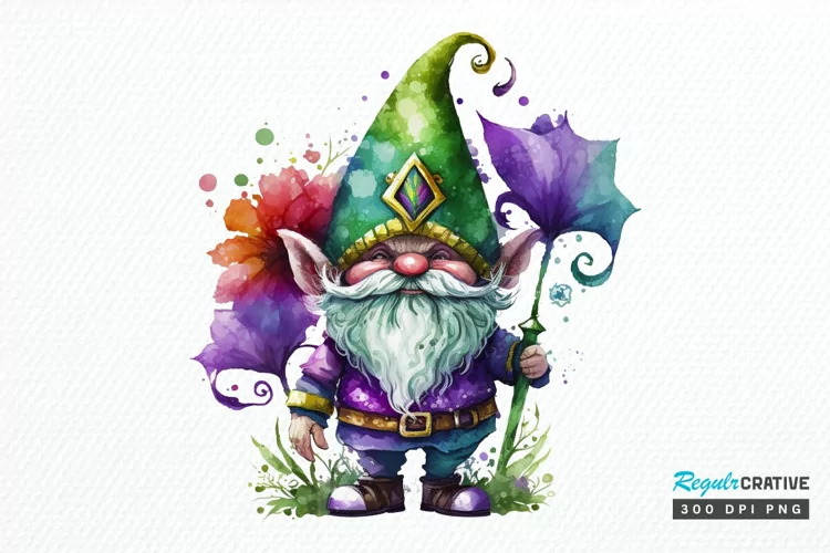 Watercolor Cute Gnome Mardi Gras PNG Clipart