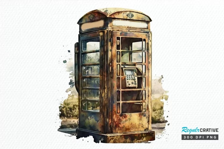 Watercolor Vintage Public Telephone Booth PNG Clipart