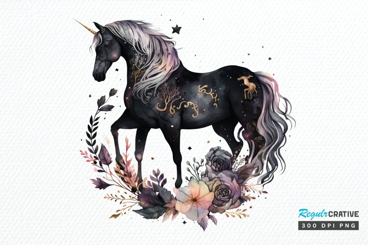 Watercolor Night Unicorn PNG Clipart example image 1