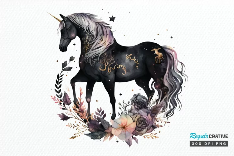 Watercolor Night Unicorn PNG Clipart