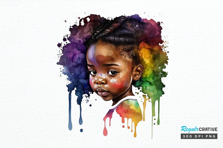 Watercolor African Black Cute Girl Rainbow PNG Clipart