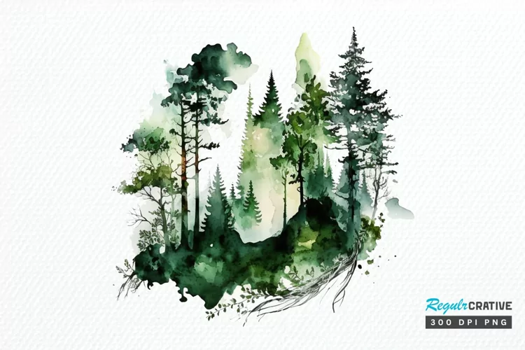 Watercolor Forest PNG Clipart