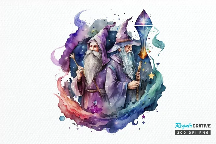 Watercolor Celestial Wizards PNG Clipart