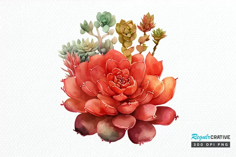 Watercolor Boho Succulents PNG Clipart