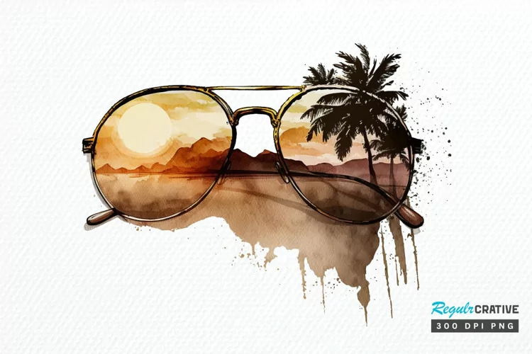 Watercolor Vintage Sunglasses Sunset PNG Clipart