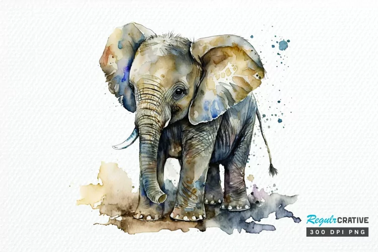 Watercolor Baby Elephant PNG Clipart