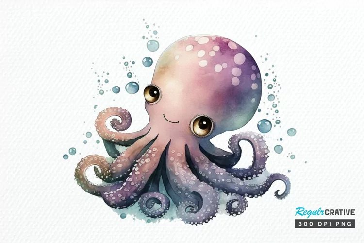 Watercolor Cute Octopus PNG Clipart