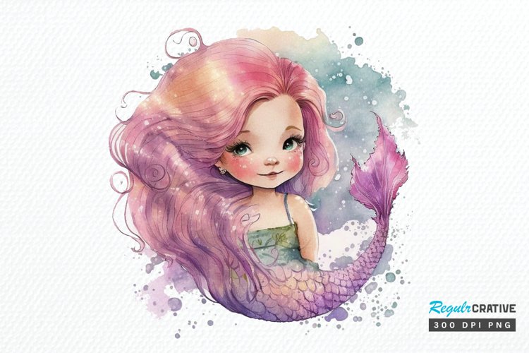 Watercolor Cute Pink Mermaid PNG Clipart