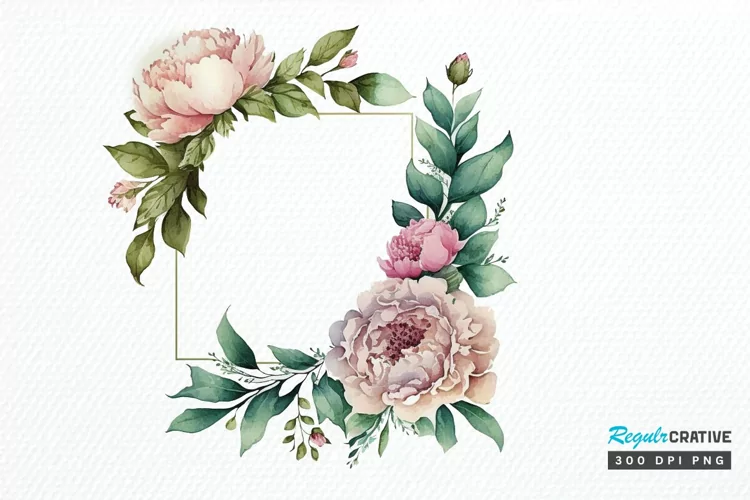 Watercolor Pink Peony Frames PNG Clipart