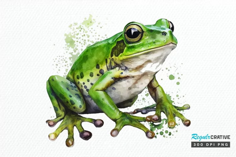 Watercolor Green Frog PNG Clipart